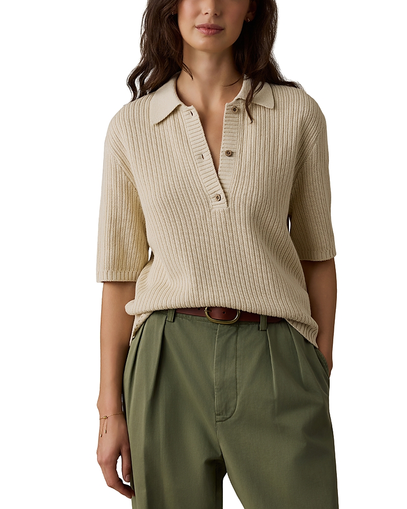 Faherty Miramar Linen Cotton Short Sleeve Polo Top