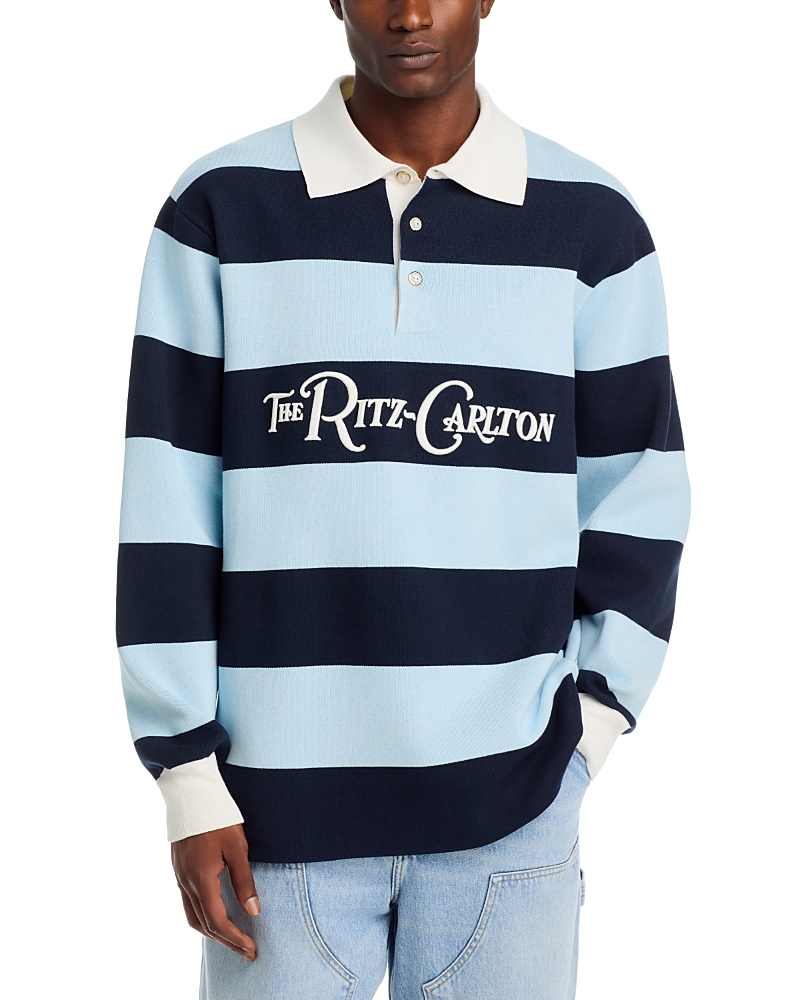 Late Checkout Ritz Carlton Stripe Cotton Rugby Polo Shirt In Navy