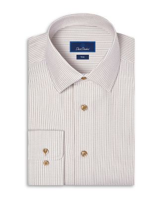 Trim Fit Cotton Twill Stripe Dress Shirt