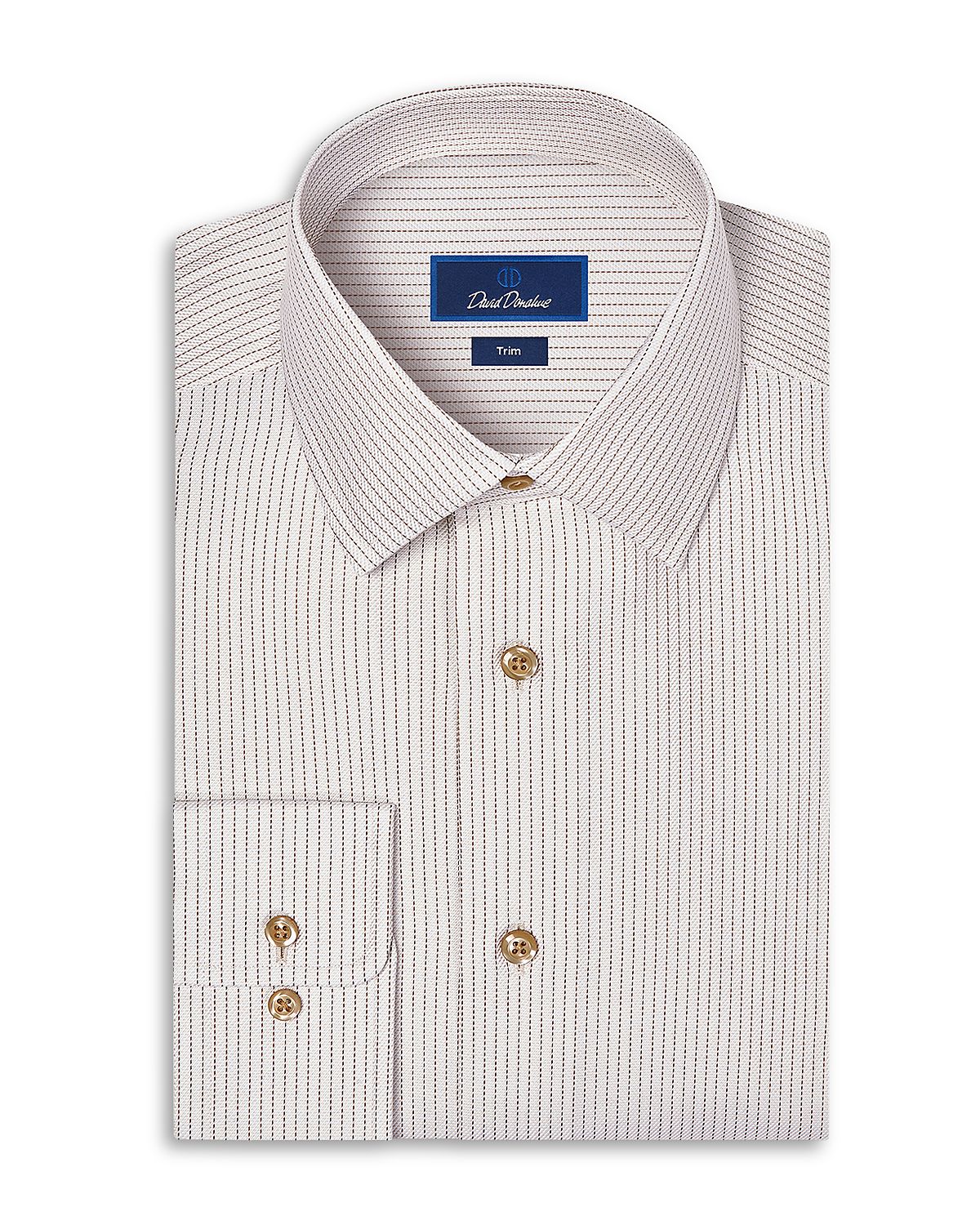 David Donahue Trim Fit Cotton Twill Stripe Dress Shirt