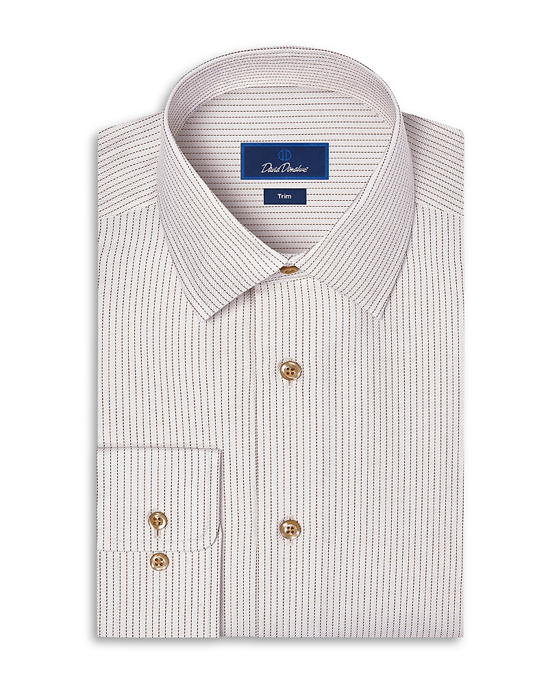 David Donahue Trim Fit Cotton Twill Stripe Dress Shirt