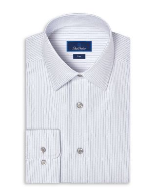 David Donahue Trim Fit Cotton Twill Stripe Dress Shirt