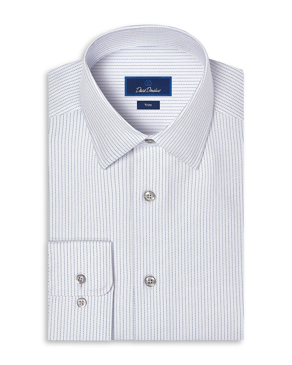 David Donahue Trim Fit Cotton Twill Stripe Dress Shirt