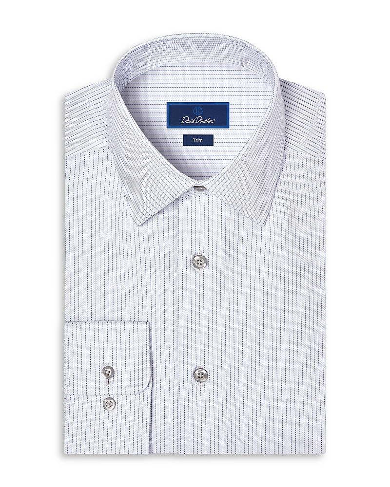 David Donahue Trim Fit Cotton Twill Stripe Dress Shirt