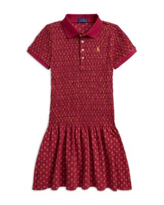 Girls' Floral Smocked Stretch Mesh Polo Dress - Little Kid, Big Kid