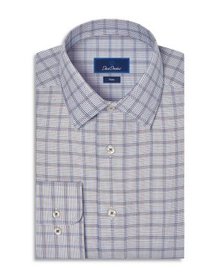 Trim Fit Textured Windowpane Cotton Dress Shirt