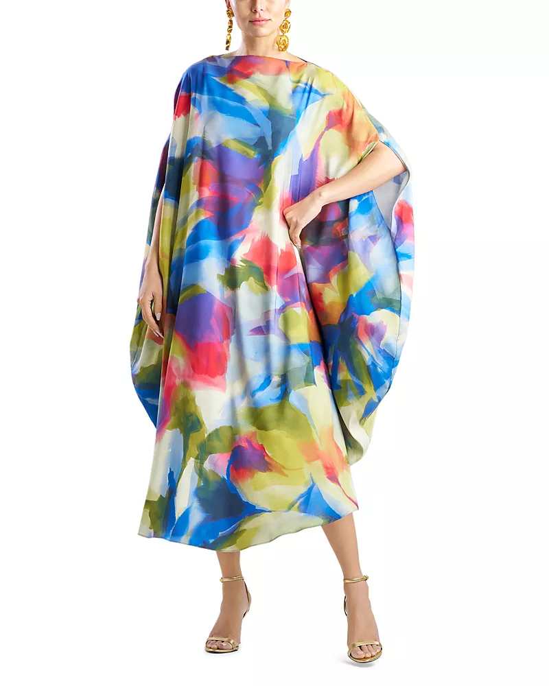 Natori Kumo Printed Satin Circle Caftan