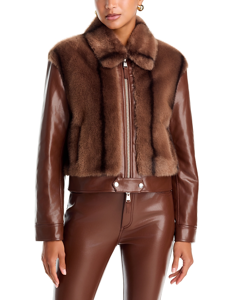 Cinq a Sept Melind Faux Fur Trim Faux Leather Jacket