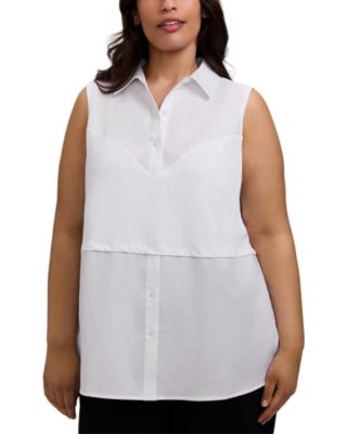 Foxcroft Plus Chelsea Sleeveless Knit Woven Layer Tank Top