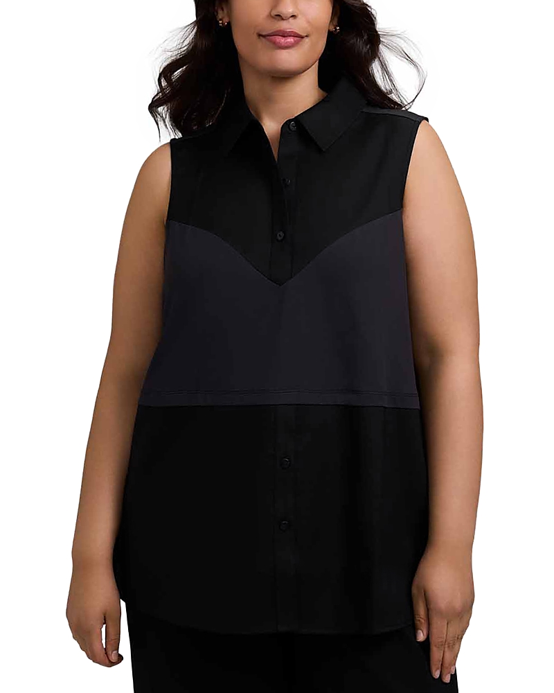 Foxcroft Plus Chelsea Sleeveless Knit Woven Layer Tank Top