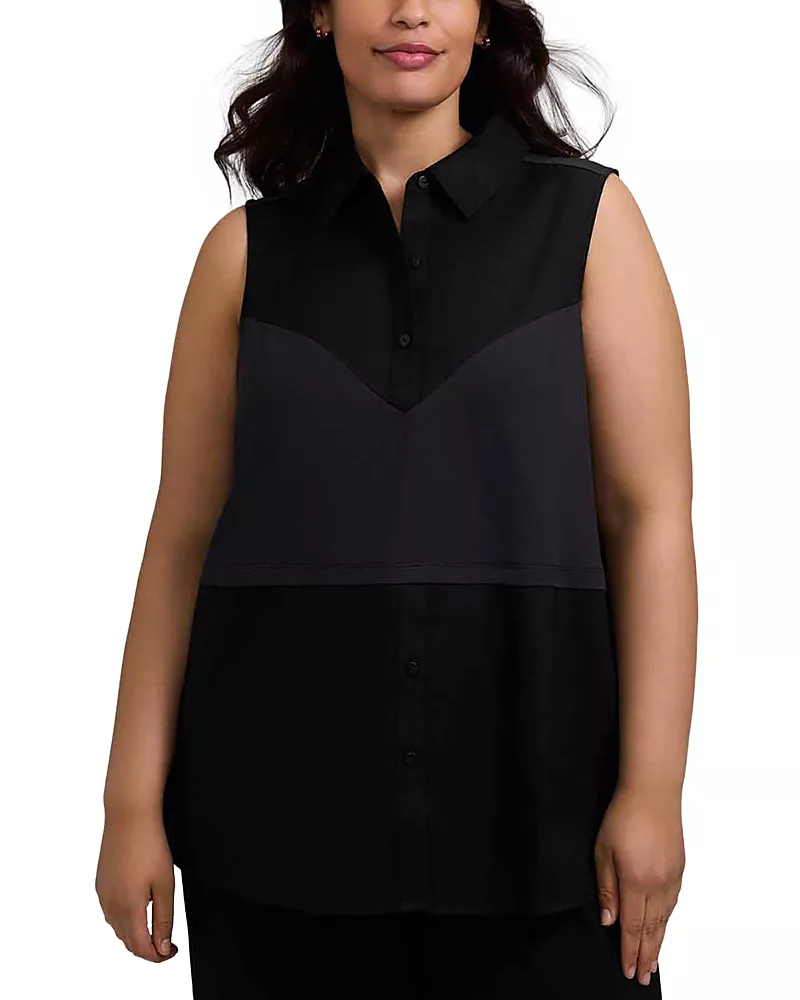 Foxcroft Plus Chelsea Sleeveless Knit Woven Layer Tank Top