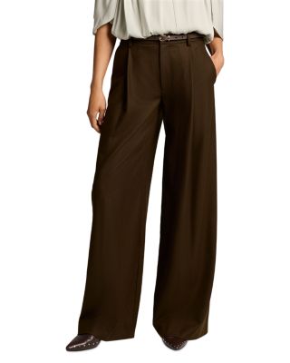 Camille Wool Blend Mid Rise Wide Leg Pants