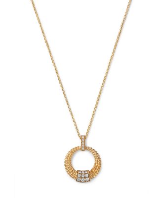 Diamond Textured Circle Pendant Necklace in 14K Yellow Gold, 0.33 tcw