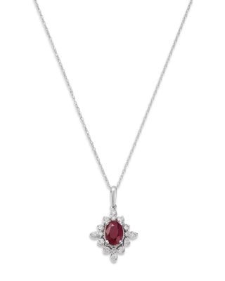 Ruby & Diamond Pendant Necklace in 14K White Gold, 18"