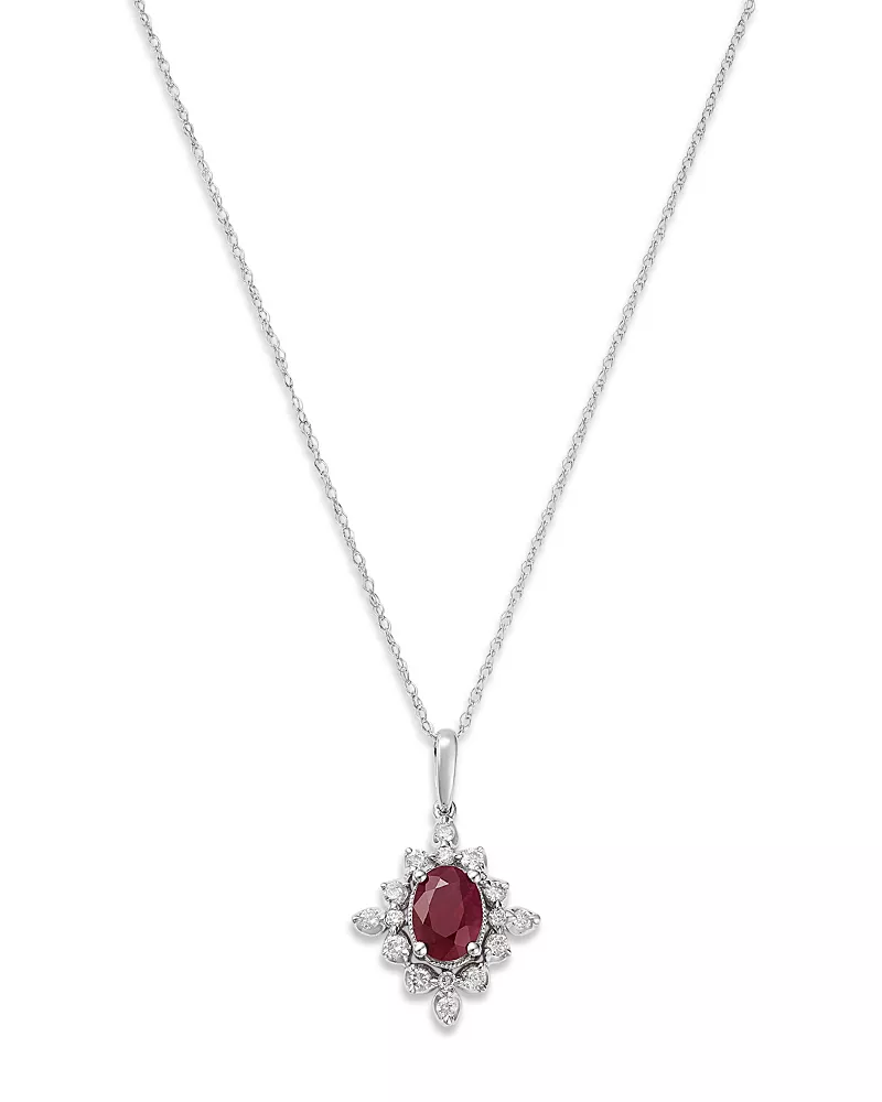 Bloomingdale's Fine Collection Ruby & Diamond Pendant Necklace in 14K White Gold, 18