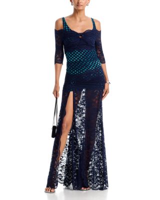 Off-the-Shoulder Mixed Media Top & Lace Maxi Skirt