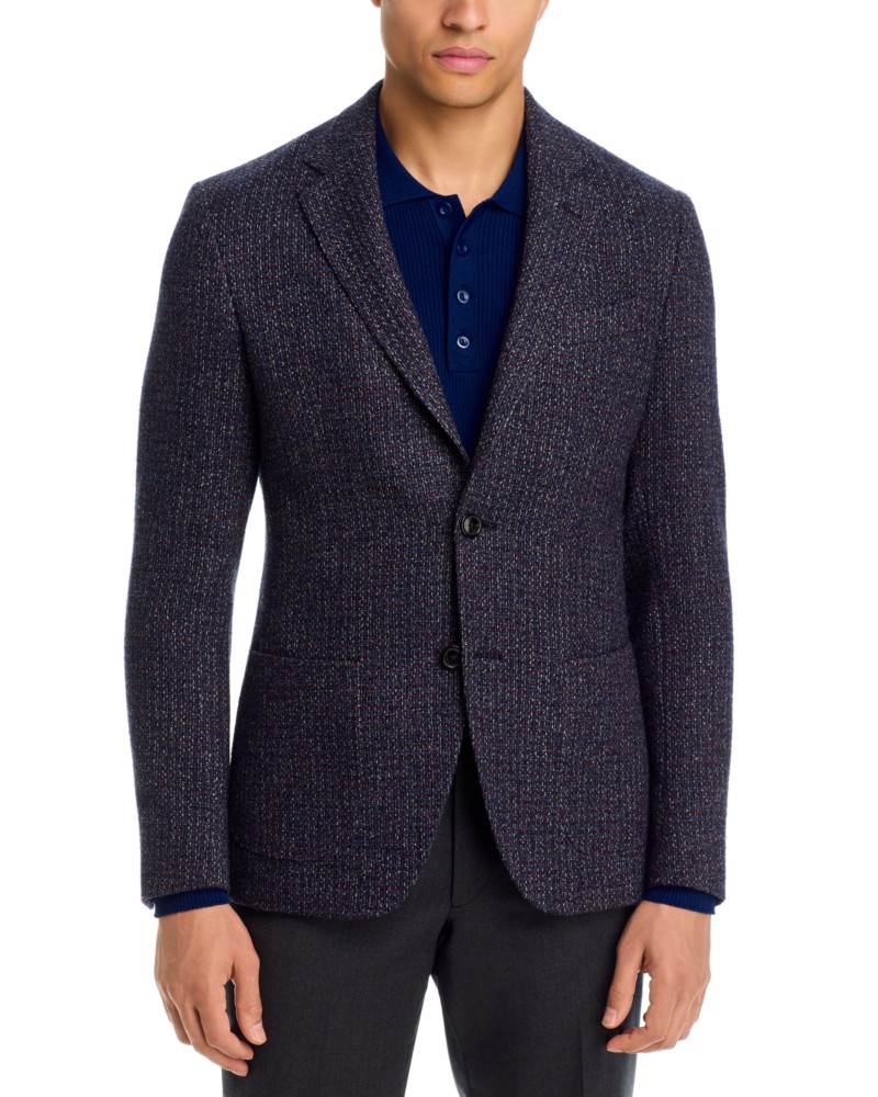 Etro Regular Fit Textured Solid Jacket in Blue Multi