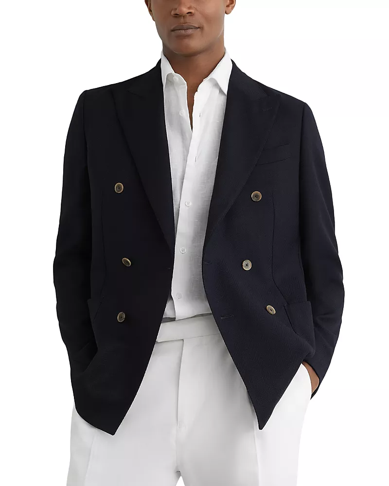 Reiss Osteria Tailored Fit Double Breasted Peak Herringbone Blazer