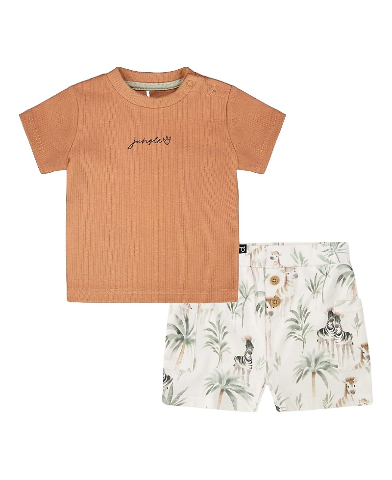 Deux par Deux Boys' Cotton Rib Jersey T-Shirt and Organic Cotton Jersey Zebra Print Short Set - Baby