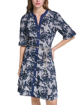 Soutache Trim Chain Belt Shirtdress