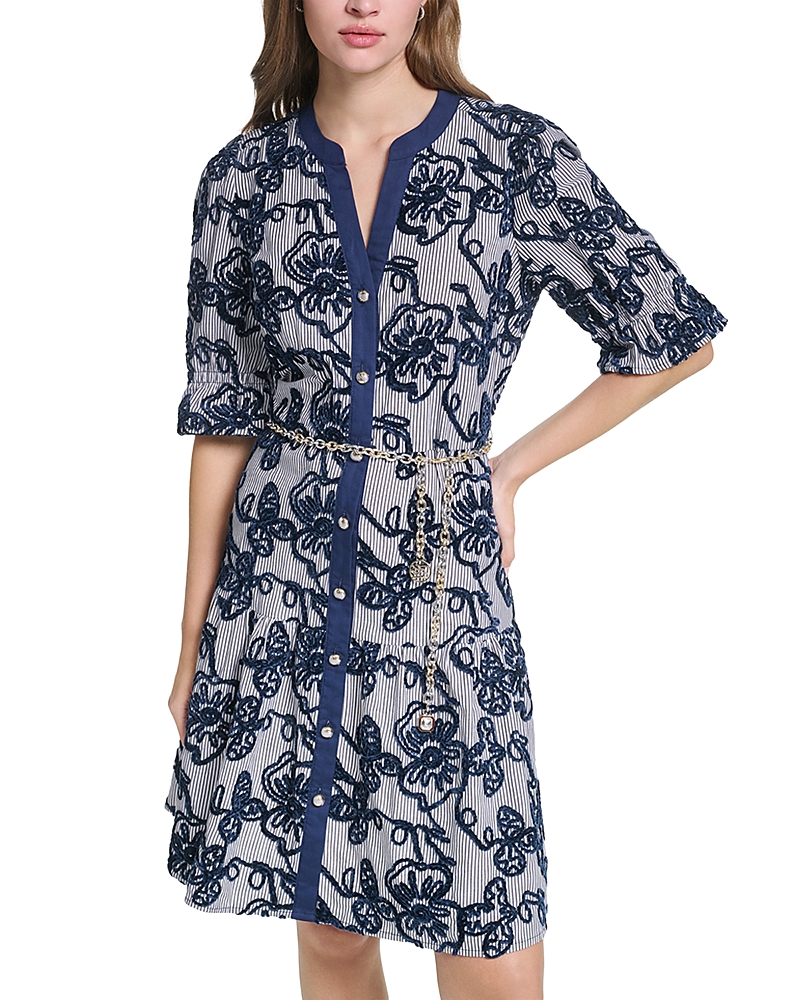 Karl Lagerfeld Paris Soutache Trim Chain Belt Shirtdress