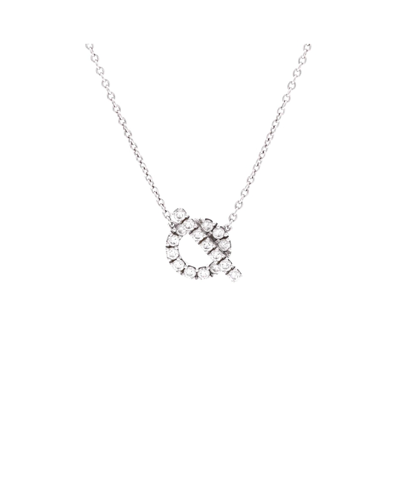 Pre-Owned HERMES Finesse Pendant Necklace 18K White Gold and Diamonds, 16