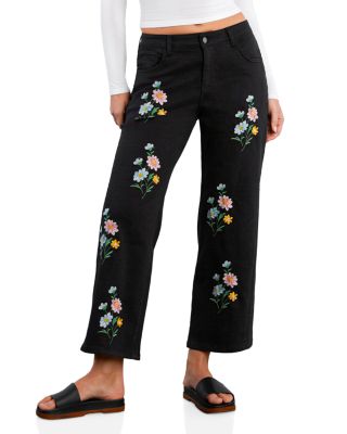 Pretty Floral High Rise Relaxed Straight Jeans