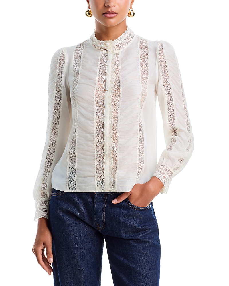 LoveShackFancy Jacque Silk Lace Trim Blouse