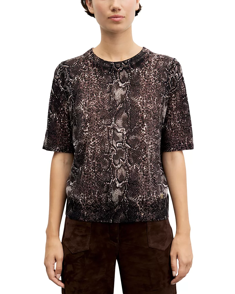Gerard Darel Rosa Wool Printed Short Sleeve Sweater