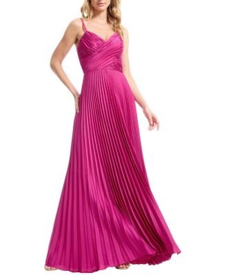 Dress The Population Sweetheart Spaghetti Strap Pleated Gown In Bright Fuchsia
