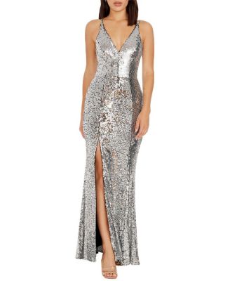  Iris V-Neck Sequin High Slit Mermaid Gown