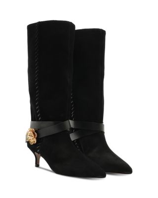 Women's Kitten Belted Suede Boots