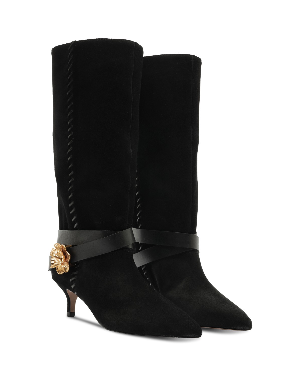 Women's Kitten Belted Suede Boots