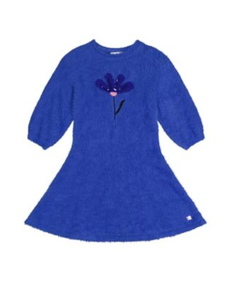  Girls' Floral Jacquard Sequin Pleated Knitted Dress - Big Kid