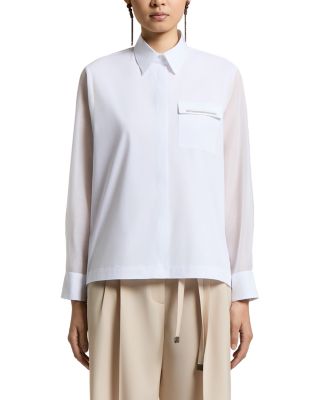 Stretch Cotton Concealed Button Front Shirt 