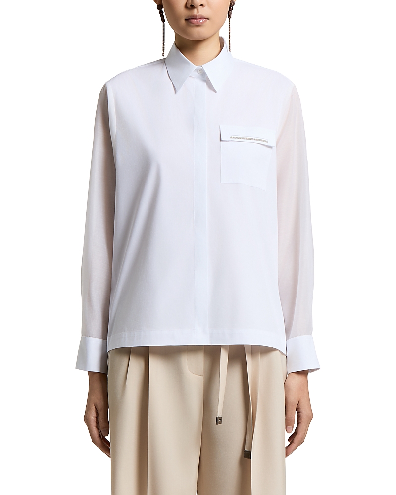Peserico Woman Shirt in Stretch Cotton Popeline and Cotton Silk Blend Matte