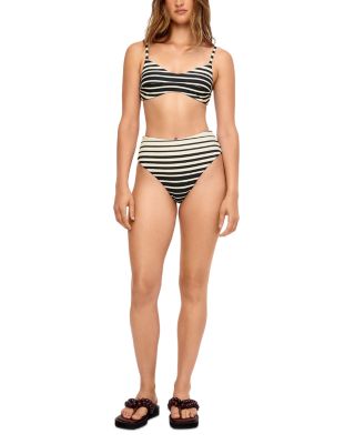 Ombr&eacute; Stripe Bralette Bikini Top & Textured High Waist Bikini Bottom