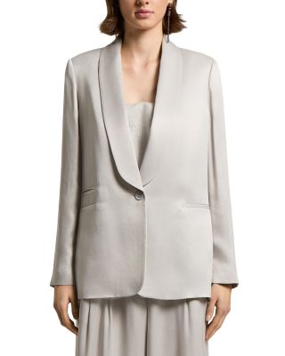 Single Breasted Woman Jacket in Flowy Cupro Viscose Washed Effect with Shawl Collar