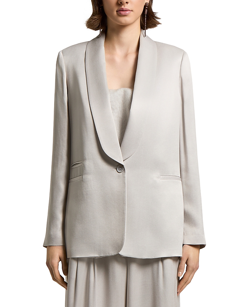 Peserico Single Breasted Woman Jacket in Flowy Cupro Viscose Washed Effect with Shawl Collar