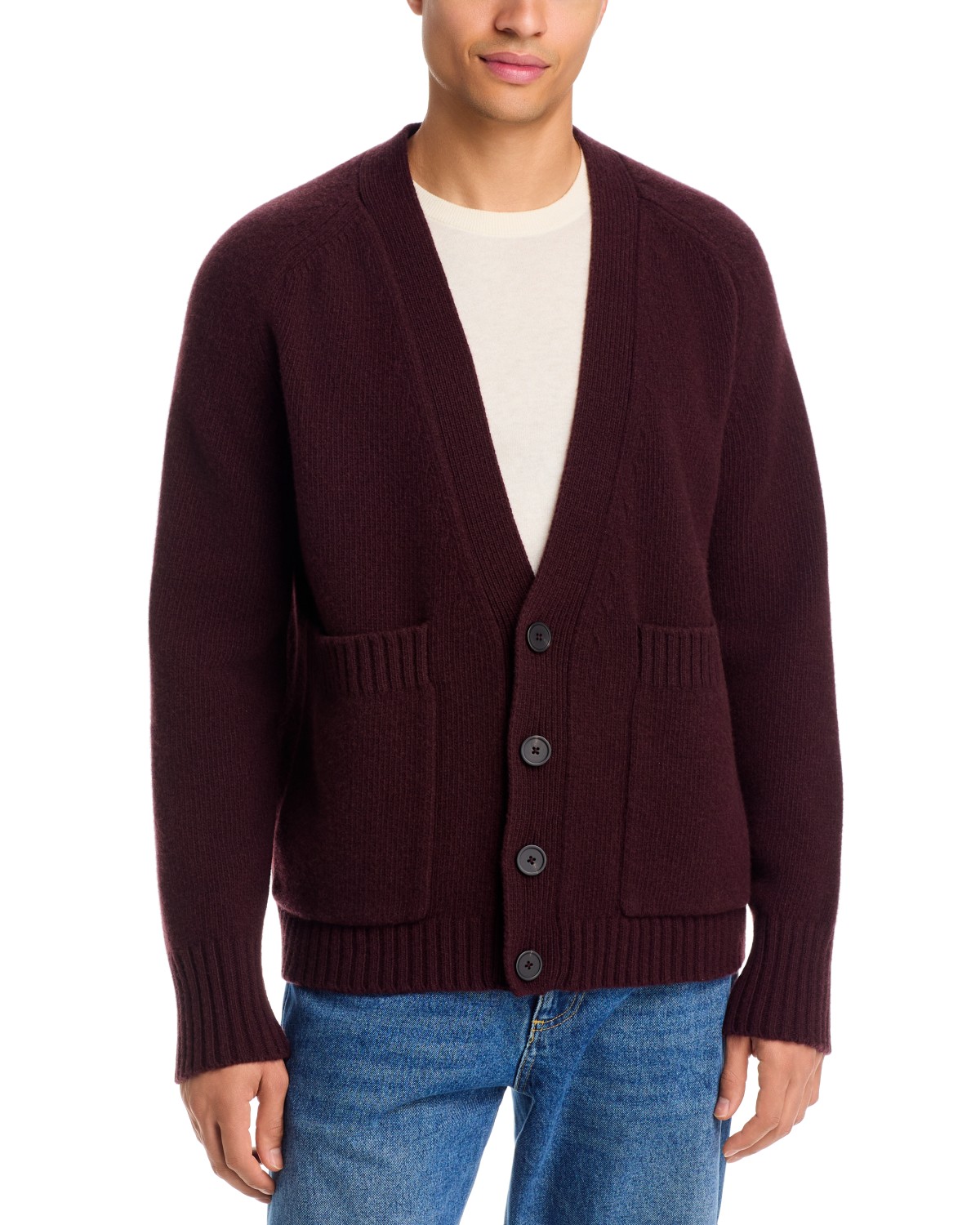 Studio Nicholson Lambs Wool V-Neck Cardigan in Grape