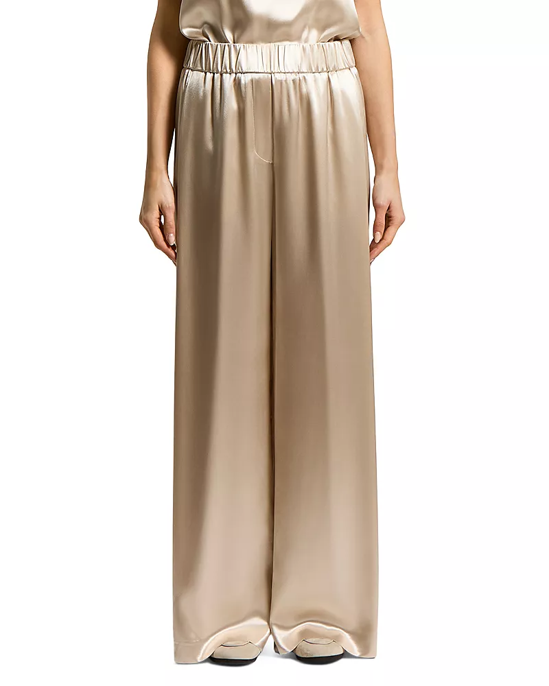 Peserico Woman Palazzo Pants in Shiny Viscose Satin