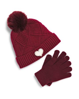 Girls' Two Piece Faux Fur Pom Hat & Magic Gloves Set - Little Kid, Big Kid