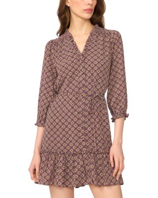 V Neck Ruffled Tie Waist Dress