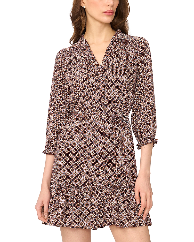 CeCe V Neck Ruffled Tie Waist Dress