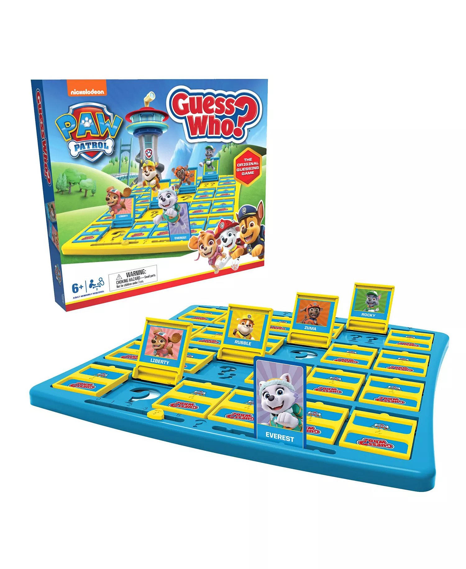 Guess Who PAW Patrol deduction board game with character cards and two tabletop game trays