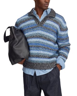 Erling Boucle Knit Cotton Blend Stripe Polo Sweater