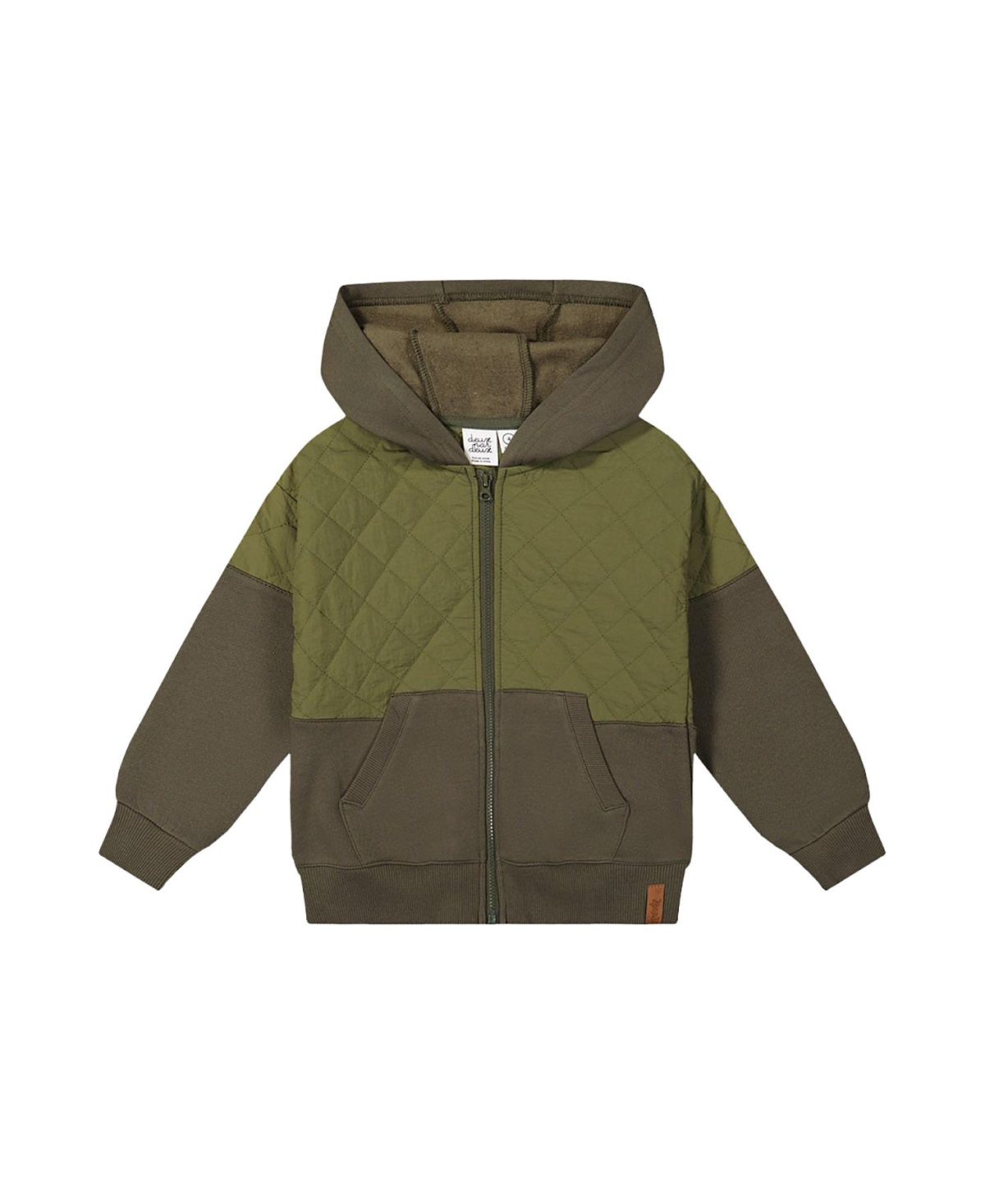 Deux par Deux Boys' Full Zip Hooded Bi-Material Quilted Panel Cardigan - Little Kid, Big Kid