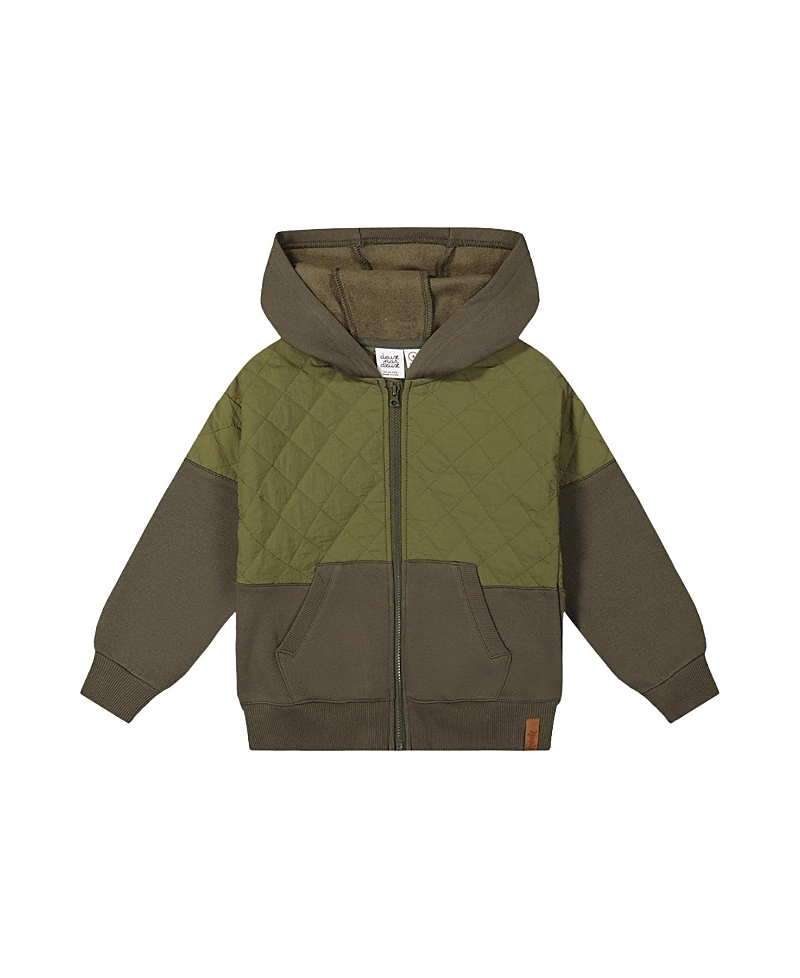 Deux par Deux Boys' Full Zip Hooded Bi-Material Quilted Panel Cardigan - Little Kid, Big Kid