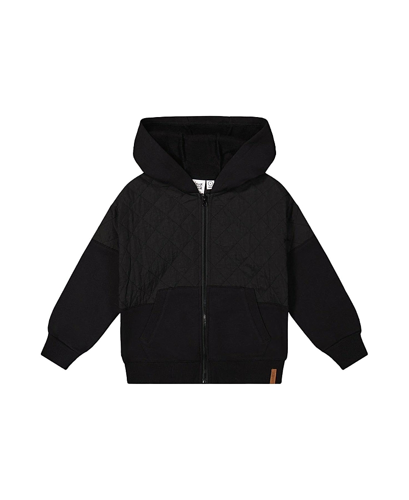 Deux par Deux Boys' Full Zip Hooded Bi-Material Quilted Panel Cardigan - Little Kid, Big Kid