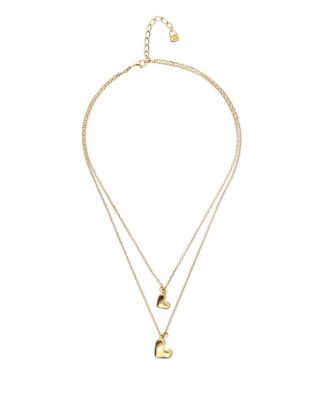  Double Necklace Plated in  Gold with Two Hearts